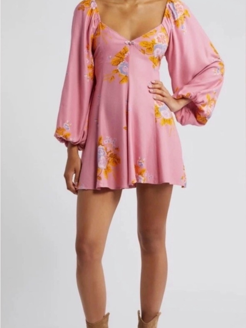 Free People Dusty Pink Floral Smocked Top